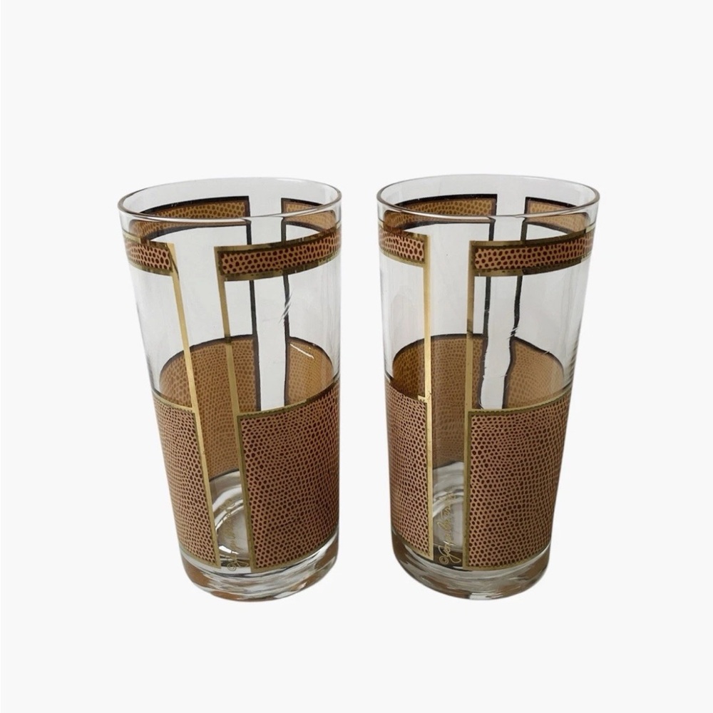 GEORGES BRIARD 1959's Snakeskin Tall Glasses Set of 2 Flawed
